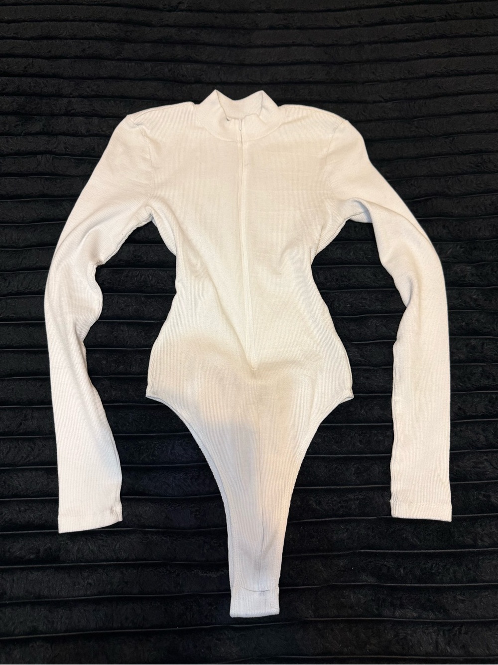 White Long-Sleeve Zip-Front One-Piece Bodysuit